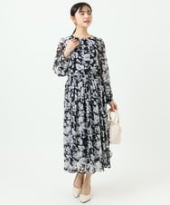 F1HGD03140 MK MICHEL KLEIN(小さいサイズ)(メゾン ドゥ サンク) 【小さいサイズ】花柄シフォンスカート/丈の長さが選べる/洗濯機で洗える/セットアップ対応 ブルー