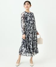 F1HGD03140 MK MICHEL KLEIN(小さいサイズ)(メゾン ドゥ サンク) 【小さいサイズ】花柄シフォンスカート/丈の長さが選べる/洗濯機で洗える/セットアップ対応 ブルー