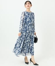 F1HGD03140 MK MICHEL KLEIN(小さいサイズ)(メゾン ドゥ サンク) 【小さいサイズ】花柄シフォンスカート/丈の長さが選べる/洗濯機で洗える/セットアップ対応 ブルー