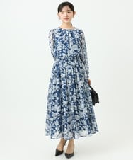 F1HGD03140 MK MICHEL KLEIN(小さいサイズ)(メゾン ドゥ サンク) 【小さいサイズ】花柄シフォンスカート/丈の長さが選べる/洗濯機で洗える/セットアップ対応 ブルー