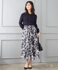 F1HGD03140 MK MICHEL KLEIN(小さいサイズ)(メゾン ドゥ サンク) 【小さいサイズ】花柄シフォンスカート/丈の長さが選べる/洗濯機で洗える/セットアップ対応 ブルー