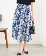 F1HGD03140 MK MICHEL KLEIN(小さいサイズ)(メゾン ドゥ サンク) 【小さいサイズ】花柄シフォンスカート/丈の長さが選べる/洗濯機で洗える/セットアップ対応 ブルー