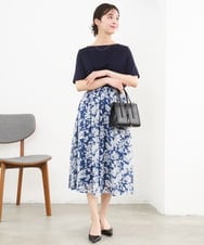 F1HGD03140 MK MICHEL KLEIN(小さいサイズ)(メゾン ドゥ サンク) 【小さいサイズ】花柄シフォンスカート/丈の長さが選べる/洗濯機で洗える/セットアップ対応 ブルー