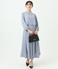F1HGD04150 MK MICHEL KLEIN(小さいサイズ)(メゾン ドゥ サンク) 【小さいサイズ】幾何柄ジャージータックスカート/洗濯機で洗える ライトブルー