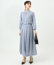 F1HGD04150 MK MICHEL KLEIN(小さいサイズ)(メゾン ドゥ サンク) 【小さいサイズ】幾何柄ジャージータックスカート/洗濯機で洗える ライトブルー