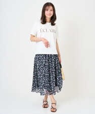 F1HGD05140 MK MICHEL KLEIN(小さいサイズ)(メゾン ドゥ サンク) 【小さいサイズ】花柄シフォンスカート/洗える/丈の長さが選べる/洗濯機で洗える/セットアップ対応 ネイビー