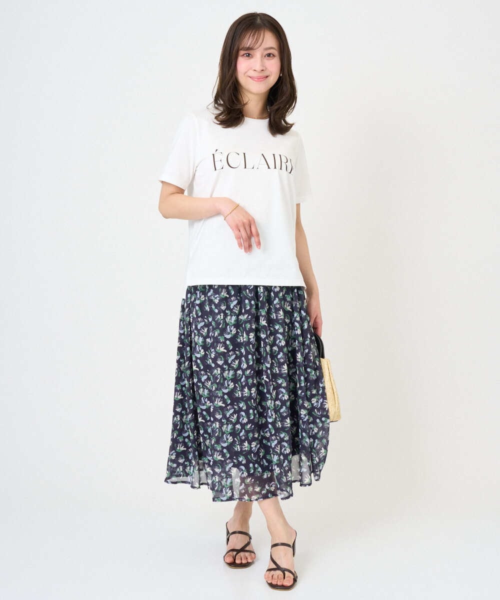 F1HGD05140 MK MICHEL KLEIN(小さいサイズ)(メゾン ドゥ サンク) 【小さいサイズ】花柄シフォンスカート/洗える/丈の長さが選べる/洗濯機で洗える/セットアップ対応 ネイビー