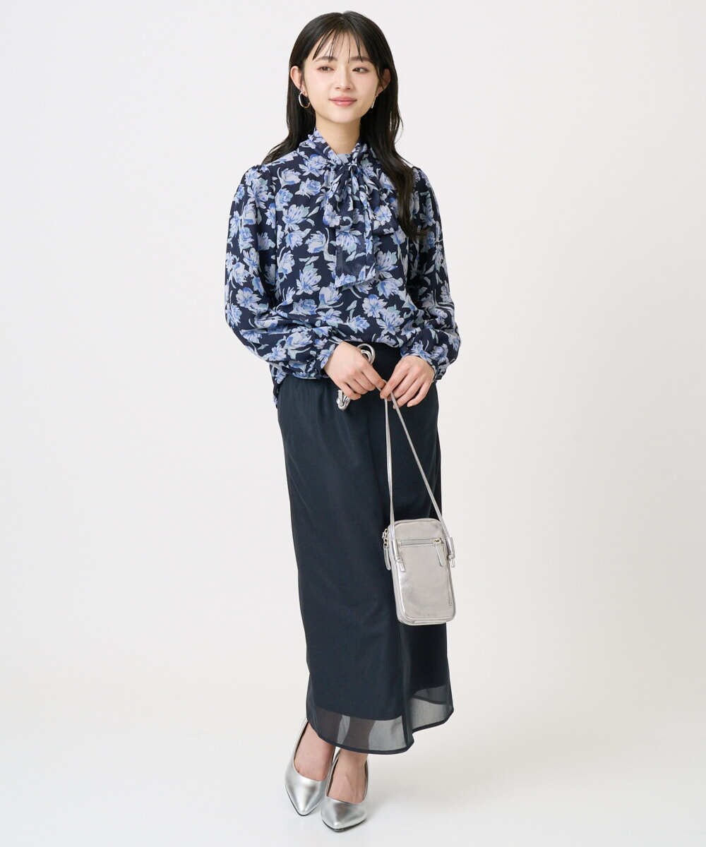F1HGD20150 MK MICHEL KLEIN(小さいサイズ)(メゾン ドゥ サンク) オーガンジートリコットシアータイトスカート/洗える ライトブルー