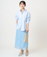 F1HGD20150 MK MICHEL KLEIN(小さいサイズ)(メゾン ドゥ サンク) オーガンジートリコットシアータイトスカート/洗える ライトブルー