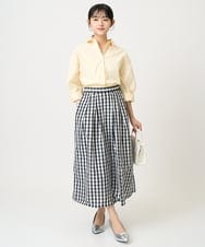 F1HGE27160 MK MICHEL KLEIN(小さいサイズ)(メゾン ドゥ サンク) 【小さいサイズ】タックフレアスカート（ギンガムチェック）/洗濯機で洗える ブラック