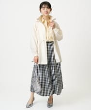 F1HGE27160 MK MICHEL KLEIN(小さいサイズ)(メゾン ドゥ サンク) 【小さいサイズ】タックフレアスカート（ギンガムチェック）/洗濯機で洗える ブラック