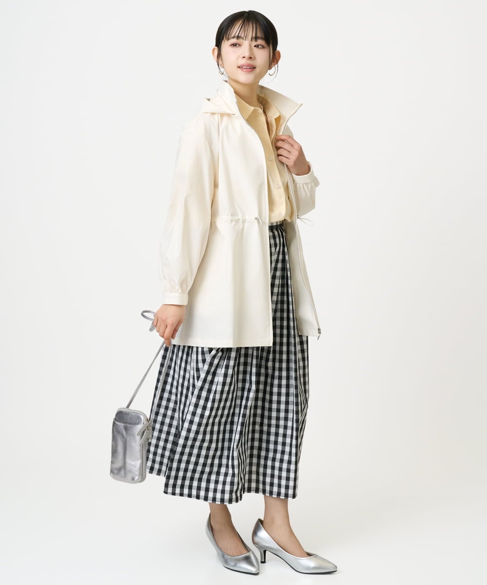 F1HGE27160 MK MICHEL KLEIN(小さいサイズ)(メゾン ドゥ サンク) 【小さいサイズ】タックフレアスカート（ギンガムチェック）/洗濯機で洗える ブラック