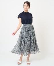 F1HHV01140 MK MICHEL KLEIN(小さいサイズ)(メゾン ドゥ サンク) 【小さいサイズ】小花柄シフォンフレアスカート/丈の長さが選べる/セットアップ対応/洗える イエロー