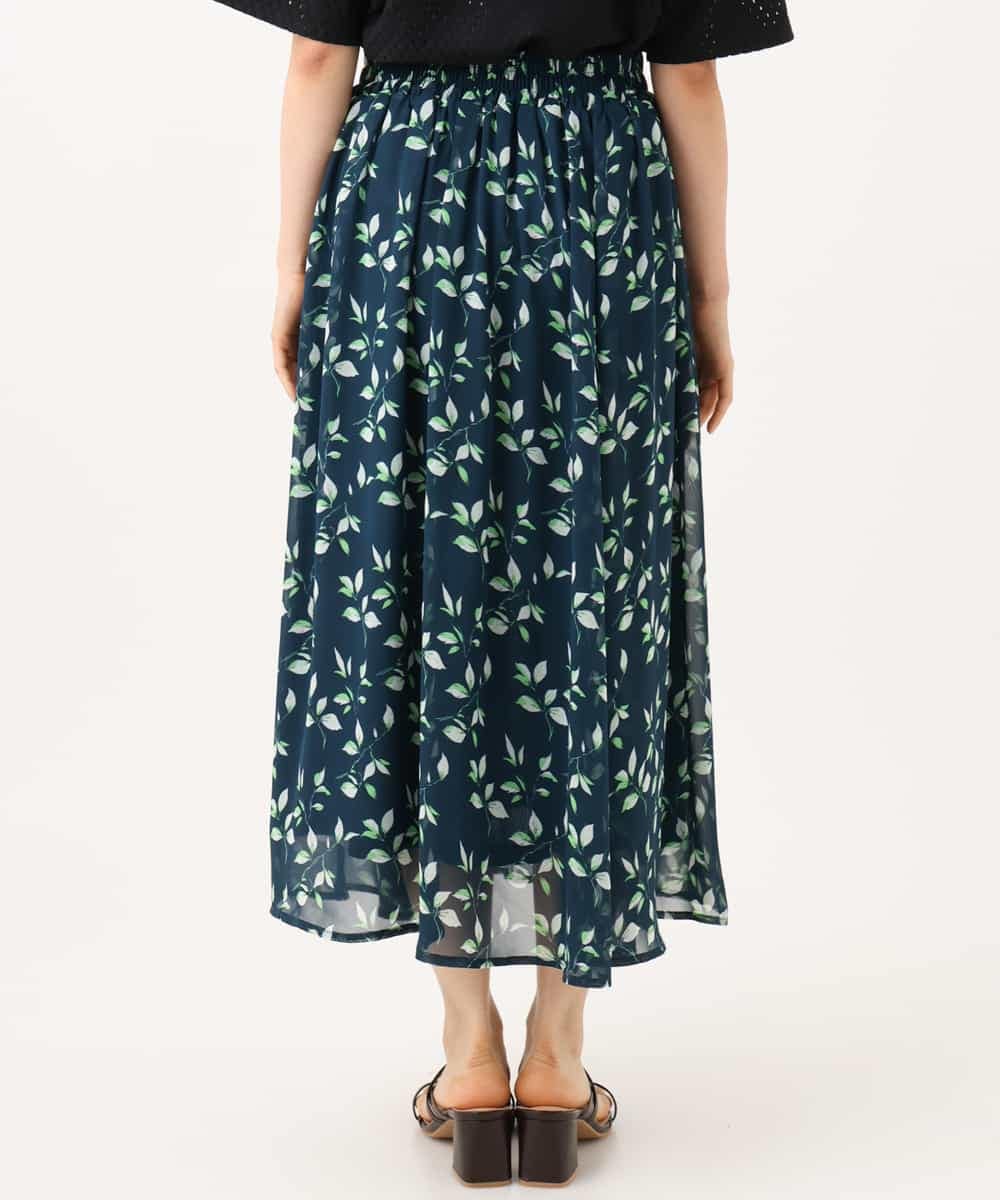 F1HID09140 MK MICHEL KLEIN(小さいサイズ)(メゾン ドゥ サンク) 【小さいサイズ】[洗濯機で洗える]リーフモチーフシフォンスカート/丈の長さが選べる グリーン