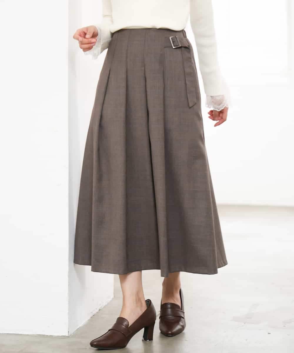 F1HJD40180 MK MICHEL KLEIN(小さいサイズ)(メゾン ドゥ サンク) 【小さいサイズ】[洗える]グレンチェック柄ラップ風タックスカート ブラウン