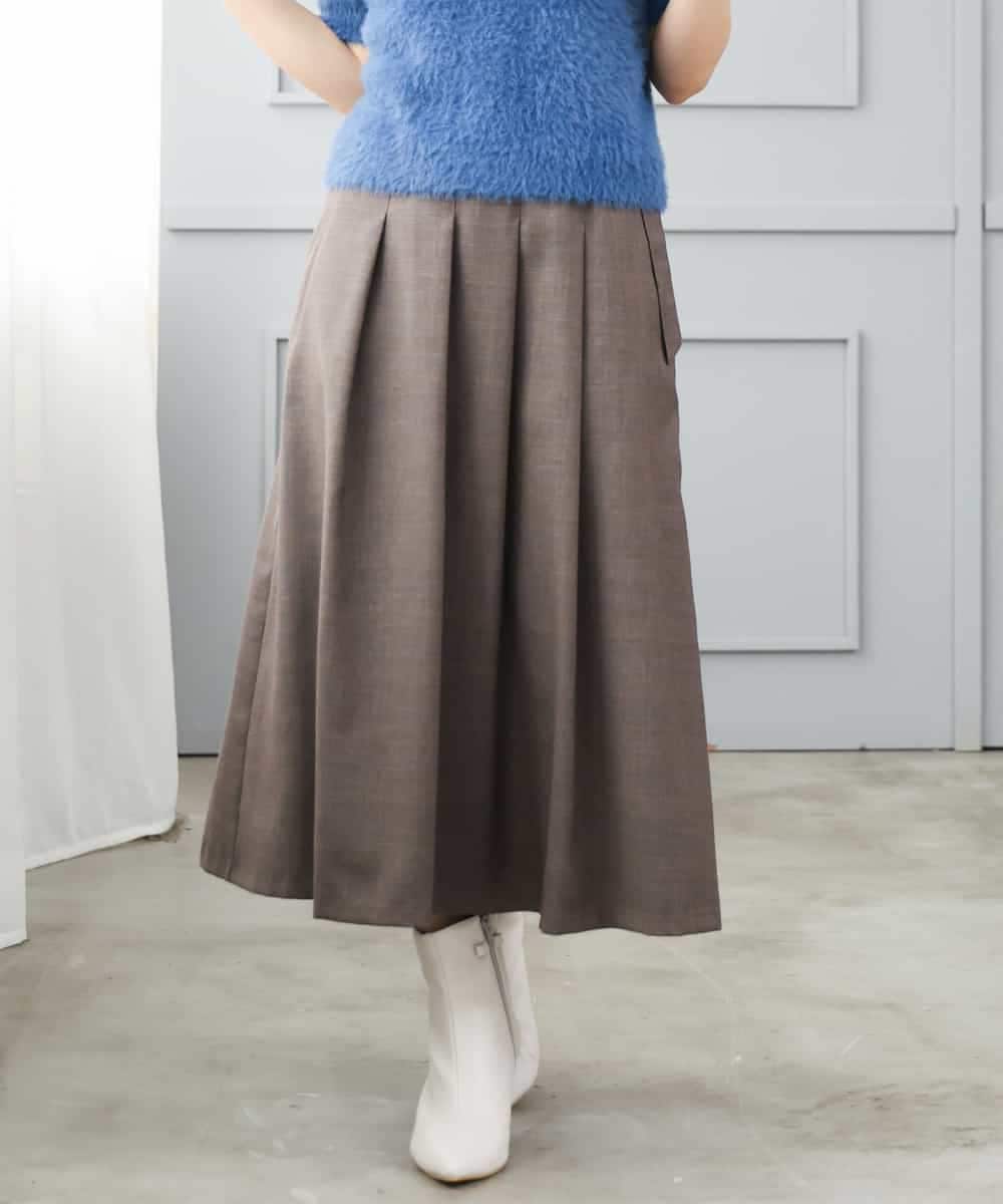 F1HJD40180 MK MICHEL KLEIN(小さいサイズ)(メゾン ドゥ サンク) 【小さいサイズ】[洗える]グレンチェック柄ラップ風タックスカート ブラウン