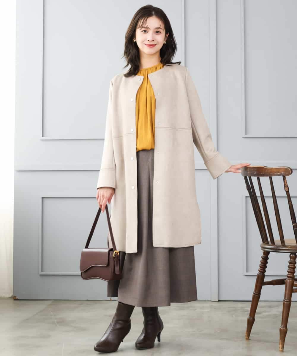 F1HJD40180 MK MICHEL KLEIN(小さいサイズ)(メゾン ドゥ サンク) 【小さいサイズ】[洗える]グレンチェック柄ラップ風タックスカート ブラウン