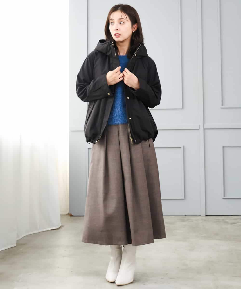 F1HJD40180 MK MICHEL KLEIN(小さいサイズ)(メゾン ドゥ サンク) 【小さいサイズ】[洗える]グレンチェック柄ラップ風タックスカート ブラウン