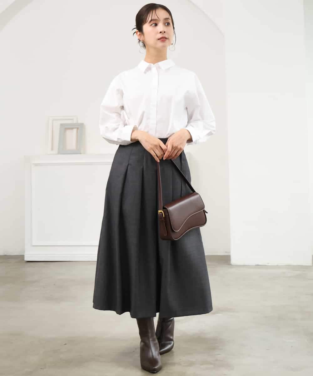 F1HJD40180 MK MICHEL KLEIN(小さいサイズ)(メゾン ドゥ サンク) 【小さいサイズ】[洗える]グレンチェック柄ラップ風タックスカート ブラウン