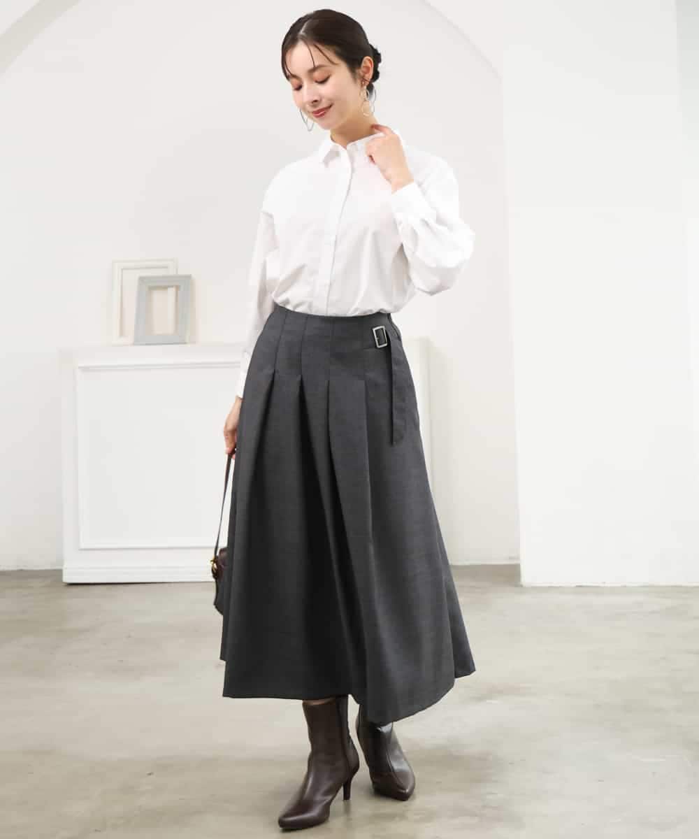 F1HJD40180 MK MICHEL KLEIN(小さいサイズ)(メゾン ドゥ サンク) 【小さいサイズ】[洗える]グレンチェック柄ラップ風タックスカート ブラウン