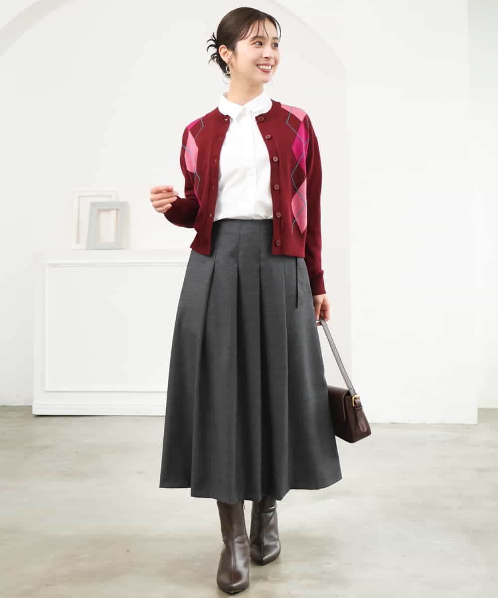 F1HJD40180 MK MICHEL KLEIN(小さいサイズ)(メゾン ドゥ サンク) 【小さいサイズ】[洗える]グレンチェック柄ラップ風タックスカート ブラウン