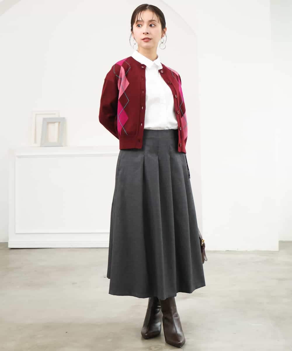 F1HJD40180 MK MICHEL KLEIN(小さいサイズ)(メゾン ドゥ サンク) 【小さいサイズ】[洗える]グレンチェック柄ラップ風タックスカート ブラウン