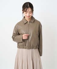F1JAD41240 MK MICHEL KLEIN(小さいサイズ)(メゾン ドゥ サンク) 【小さいサイズ】ステンカラーフェイクレザーブルゾン/洗える モカ