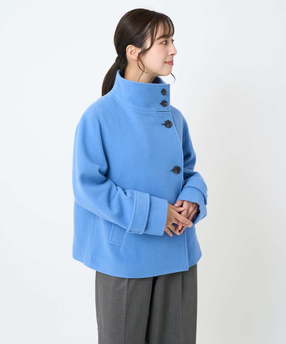 F1JAD54380 MK MICHEL KLEIN(小さいサイズ)(メゾン ドゥ サンク) 【小さいサイズ】エアリアルウール スタンドカラーショートコート ブルー