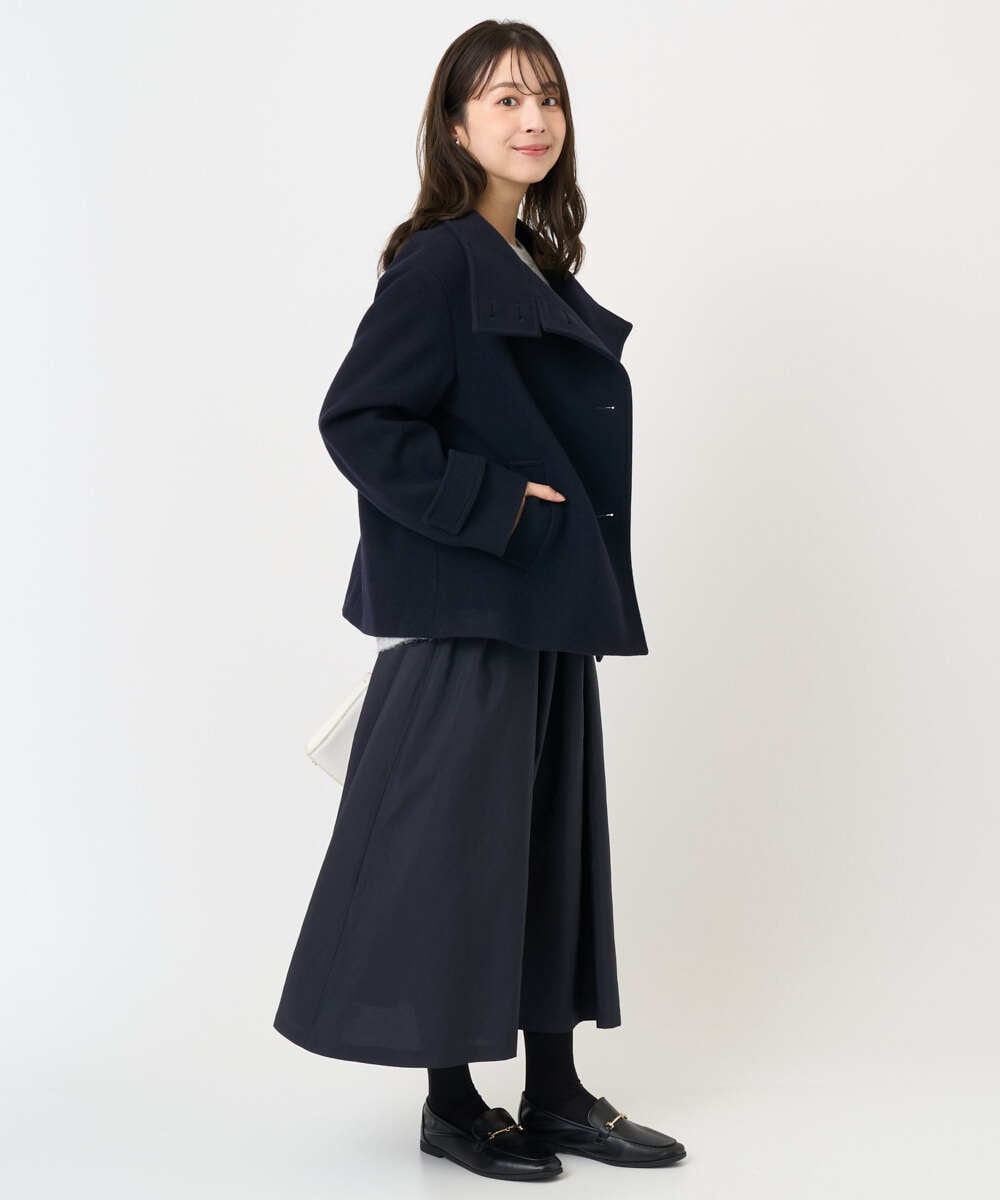 F1JAD54380 MK MICHEL KLEIN(小さいサイズ)(メゾン ドゥ サンク) 【小さいサイズ】エアリアルウール スタンドカラーショートコート ブルー