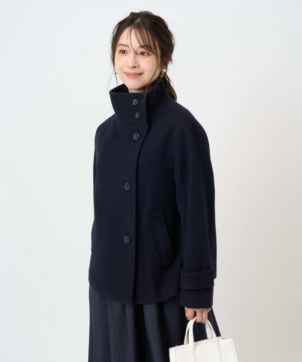 F1JAD54380 MK MICHEL KLEIN(小さいサイズ)(メゾン ドゥ サンク) 【小さいサイズ】エアリアルウール スタンドカラーショートコート ブルー