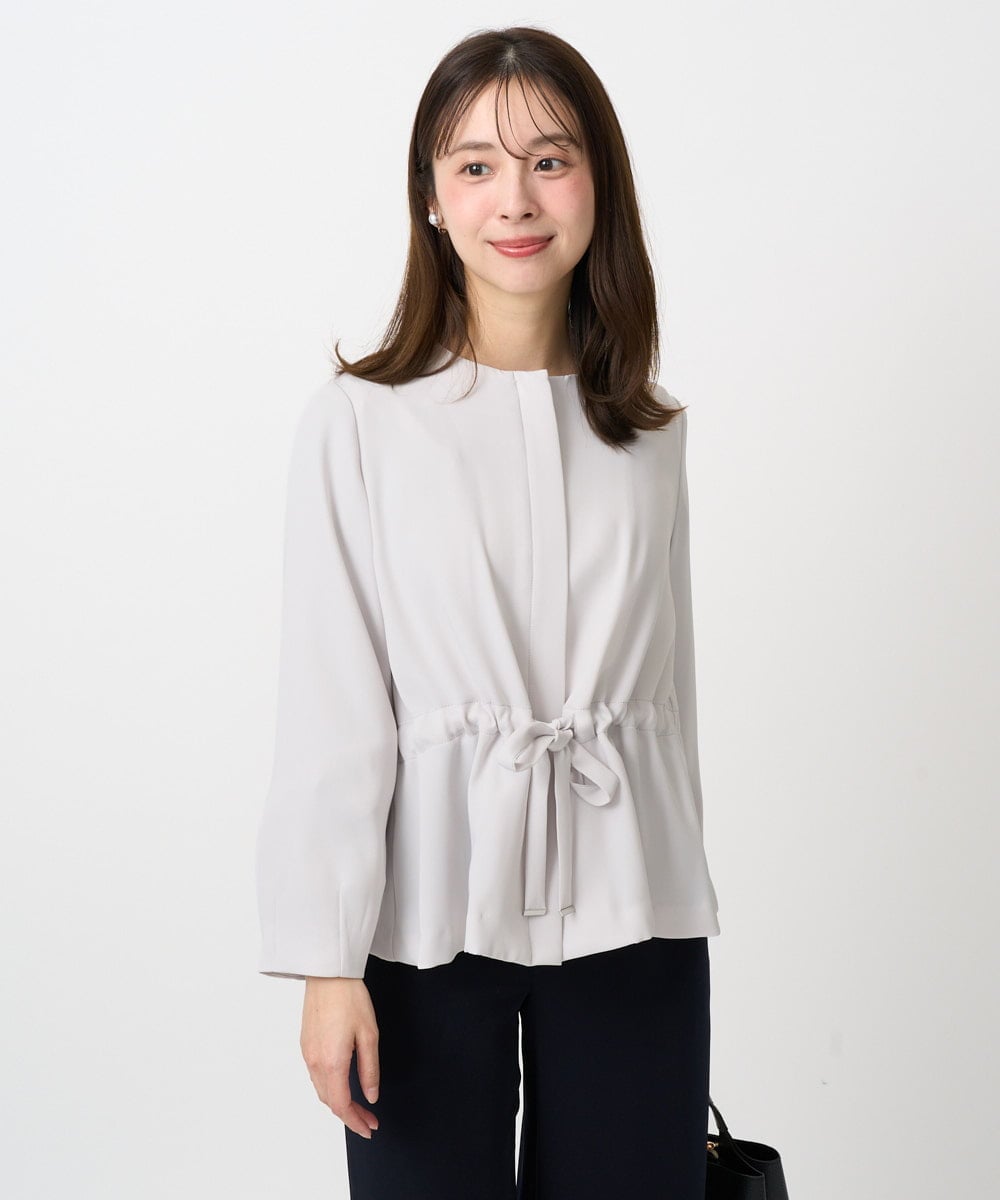 F1JFD13200 MK MICHEL KLEIN(小さいサイズ)(メゾン ドゥ サンク) 【小さいサイズ】ギャザーデザイン ジップアップブルゾン/撥水/防シワ/洗える ライトグレー
