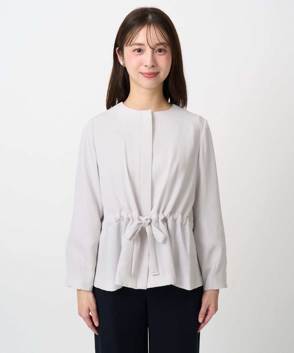 F1JFD13200 MK MICHEL KLEIN(小さいサイズ)(メゾン ドゥ サンク) 【小さいサイズ】ギャザーデザイン ジップアップブルゾン/撥水/防シワ/洗える ライトグレー