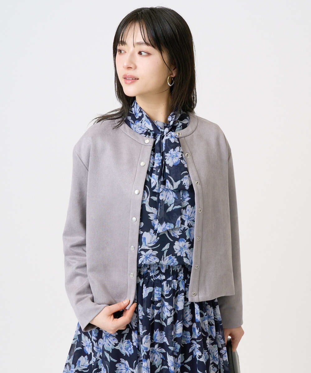 F1JFD21180 MK MICHEL KLEIN(小さいサイズ)(メゾン ドゥ サンク) 【小さいサイズ】フェイクスウェード ドット釦ジャケット/洗える アイボリー