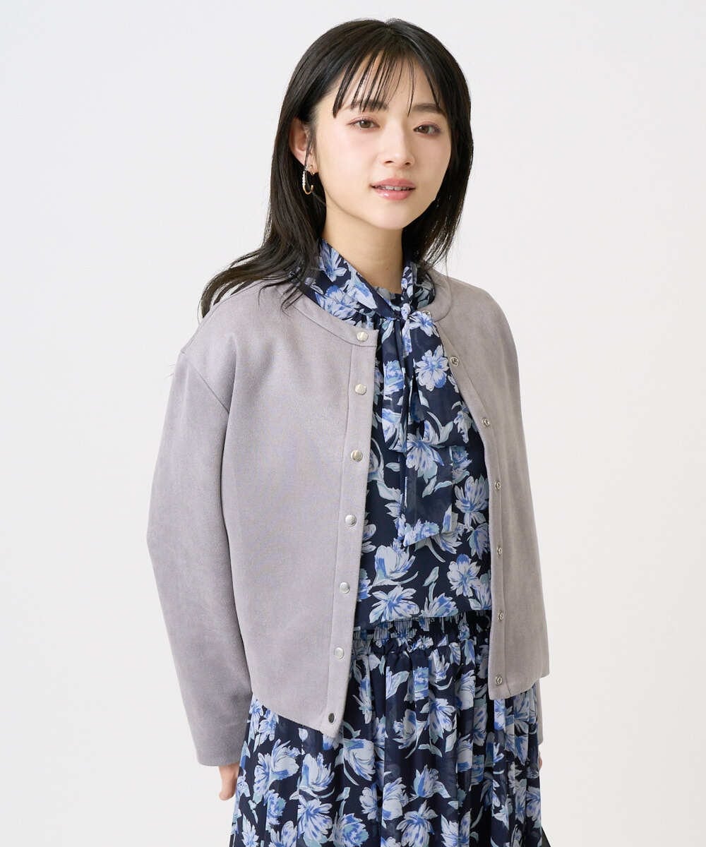 F1JFD21180 MK MICHEL KLEIN(小さいサイズ)(メゾン ドゥ サンク) 【小さいサイズ】フェイクスウェード ドット釦ジャケット/洗える アイボリー