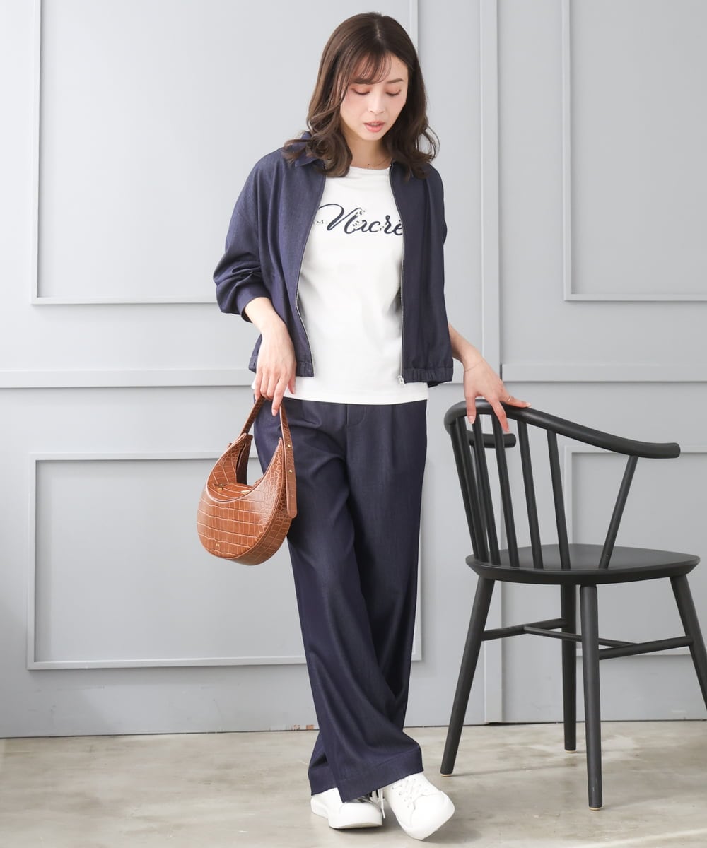 F1JGD36210 MK MICHEL KLEIN(小さいサイズ)(メゾン ドゥ サンク) 【小さいサイズ】[SANAGARAシリーズ]デニムライク 襟付きジップアップブルゾン/接触冷感/UVカット/洗濯機で洗える ネイビー