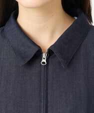 F1JGD36210 MK MICHEL KLEIN(小さいサイズ)(メゾン ドゥ サンク) 【小さいサイズ】[SANAGARAシリーズ]デニムライク 襟付きジップアップブルゾン/接触冷感/UVカット/洗濯機で洗える ネイビー