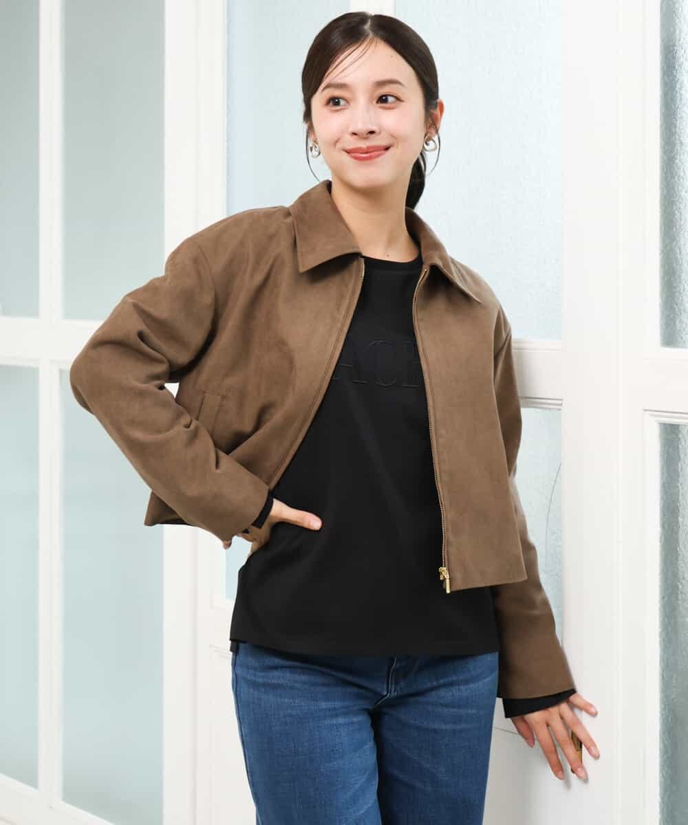 F1JJD41250 MK MICHEL KLEIN(小さいサイズ)(メゾン ドゥ サンク) 【小さいサイズ】[洗える]フェイクスウェードコンパクトブルゾン オレンジブラウン