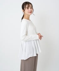F1KAF41100 MK MICHEL KLEIN(小さいサイズ)(メゾン ドゥ サンク) 【小さいサイズ】タックプリーツデザイン ペプラムインナーカットソー/洗濯機で洗える アイボリー