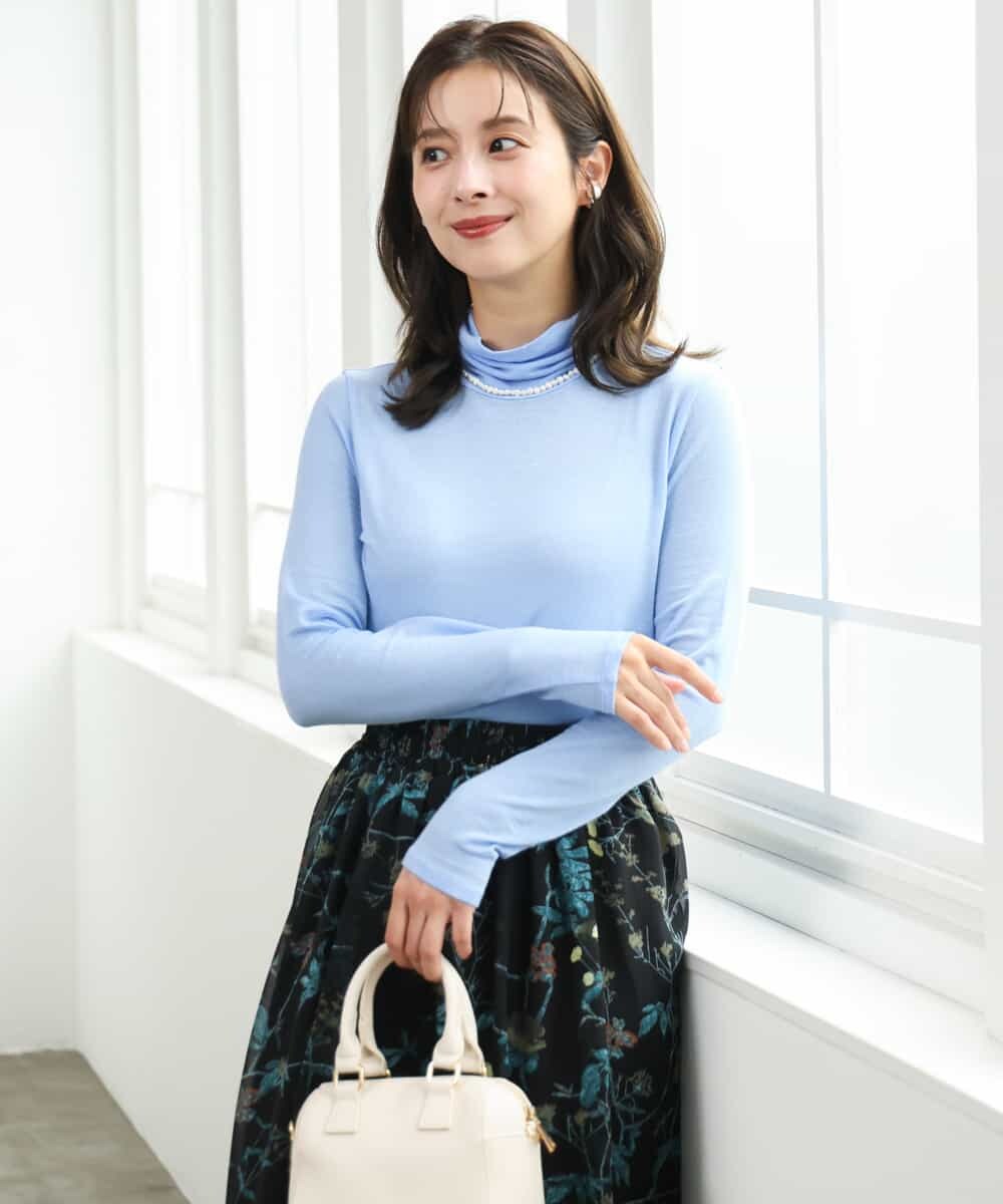 F1KAG35100 MK MICHEL KLEIN(小さいサイズ)(メゾン ドゥ サンク) 【小さいサイズ】[洗える]ハイネックカットソー ライトブルー