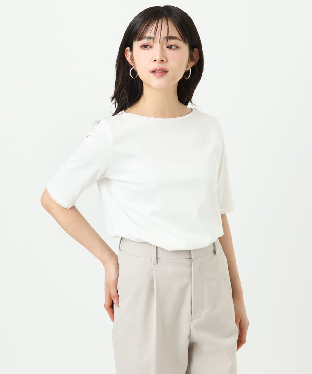 F1KGD33090 MK MICHEL KLEIN(小さいサイズ)(メゾン ドゥ サンク) 【小さいサイズ】シルケットフライス半袖カットソー/洗える ホワイト