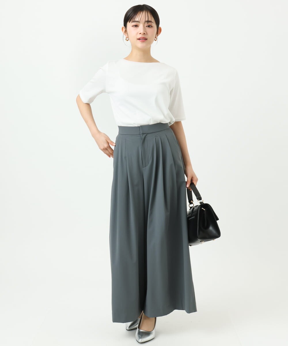 F1KGD33090 MK MICHEL KLEIN(小さいサイズ)(メゾン ドゥ サンク) 【小さいサイズ】シルケットフライス半袖カットソー/洗える ホワイト