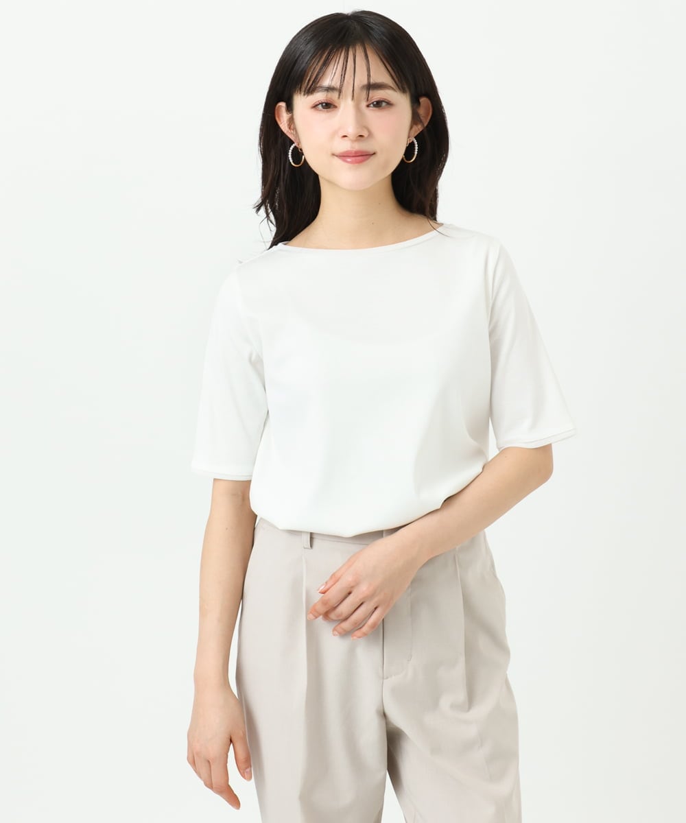 F1KGD33090 MK MICHEL KLEIN(小さいサイズ)(メゾン ドゥ サンク) 【小さいサイズ】シルケットフライス半袖カットソー/洗える ホワイト