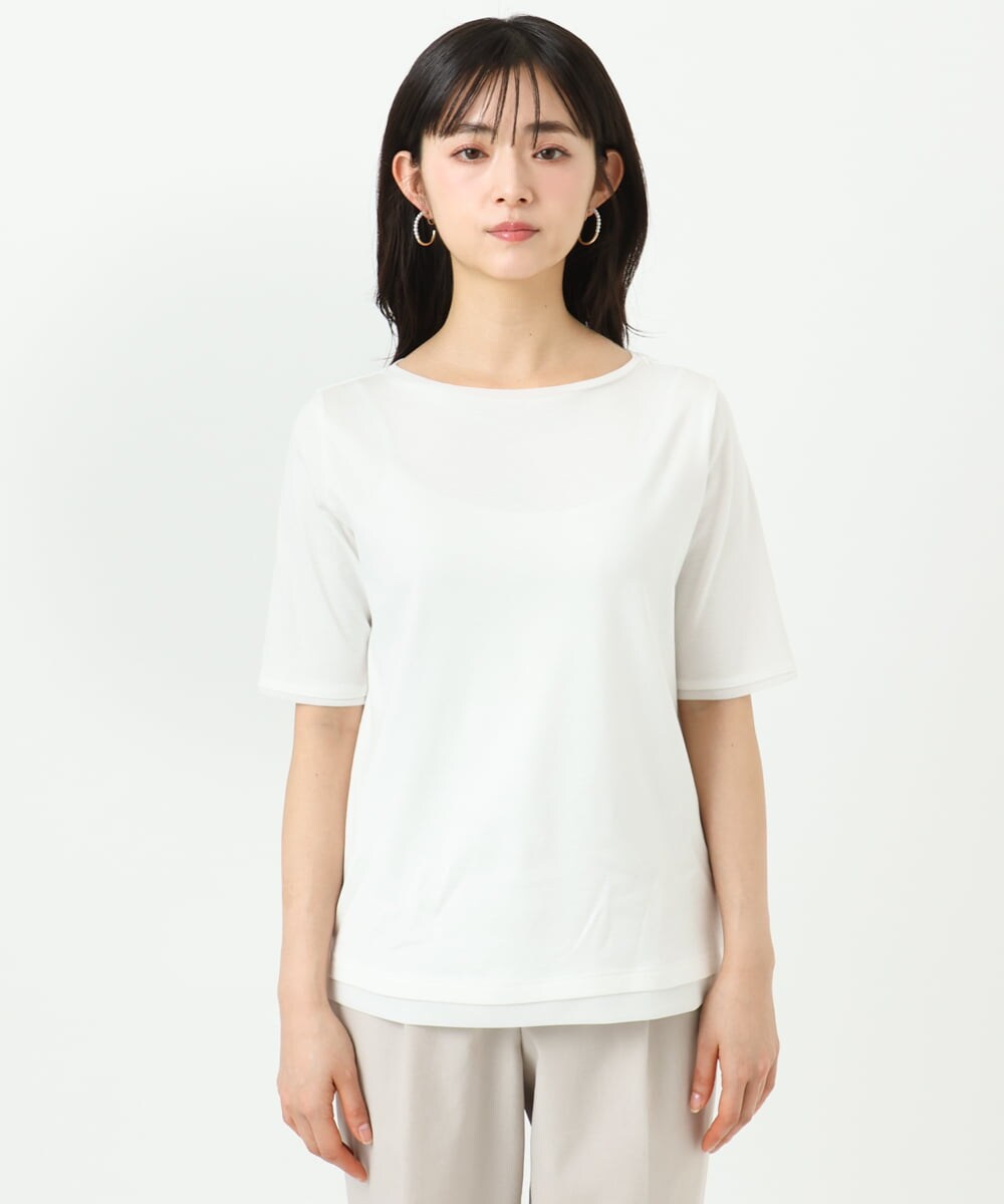 F1KGD33090 MK MICHEL KLEIN(小さいサイズ)(メゾン ドゥ サンク) 【小さいサイズ】シルケットフライス半袖カットソー/洗える ホワイト