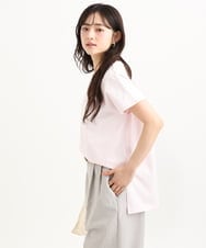 F1KGD50085 MK MICHEL KLEIN(小さいサイズ)(メゾン ドゥ サンク) 【小さいサイズ】[洗濯機で洗える]ニュアンスロゴ フレンチスリーブTシャツ ピンク