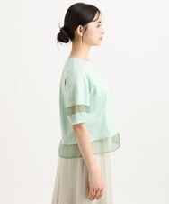 F1KGD56110 MK MICHEL KLEIN(小さいサイズ)(メゾン ドゥ サンク) 【小さいサイズ】[洗える]シアー切替えランタンスリーブカットソー ミント