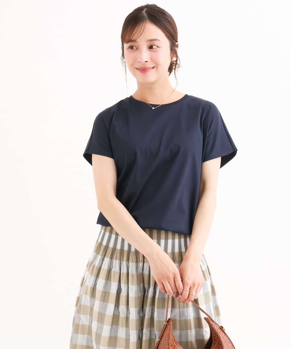 F1KGD62090 MK MICHEL KLEIN(小さいサイズ)(メゾン ドゥ サンク) 【小さいサイズ】[接触冷感/洗える]裾ドロストデザインカットソー ネイビー
