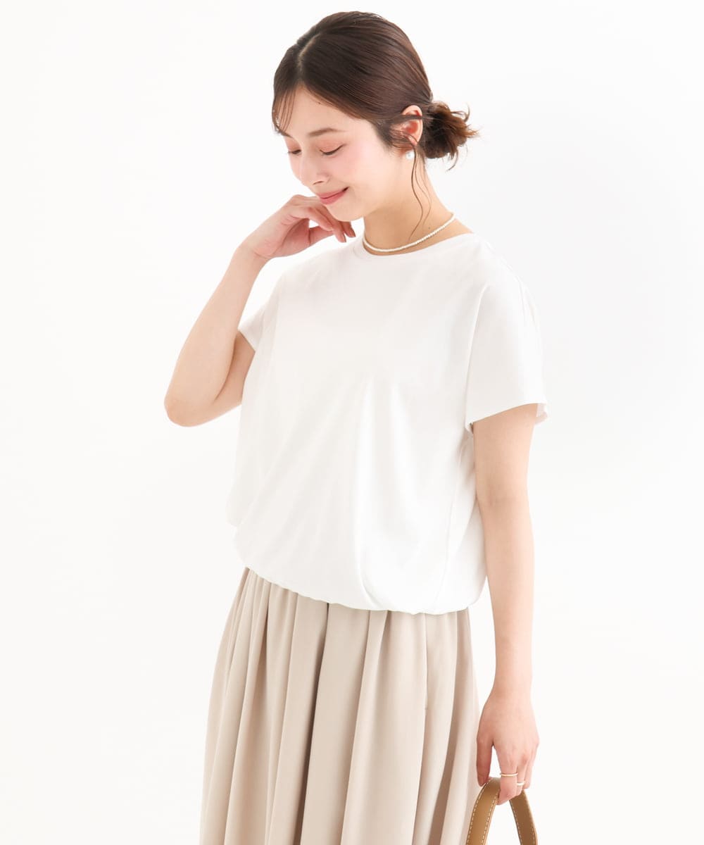 F1KGD62090 MK MICHEL KLEIN(小さいサイズ)(メゾン ドゥ サンク) 【小さいサイズ】[接触冷感/洗える]裾ドロストデザインカットソー ホワイト