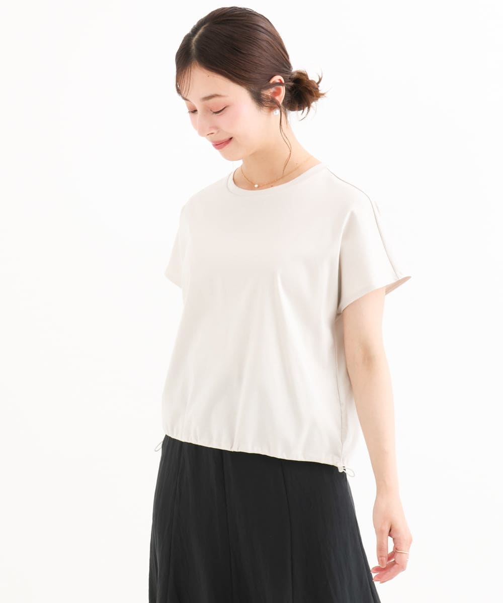 F1KGD62090 MK MICHEL KLEIN(小さいサイズ)(メゾン ドゥ サンク) 【小さいサイズ】[接触冷感/洗える]裾ドロストデザインカットソー グレージュ