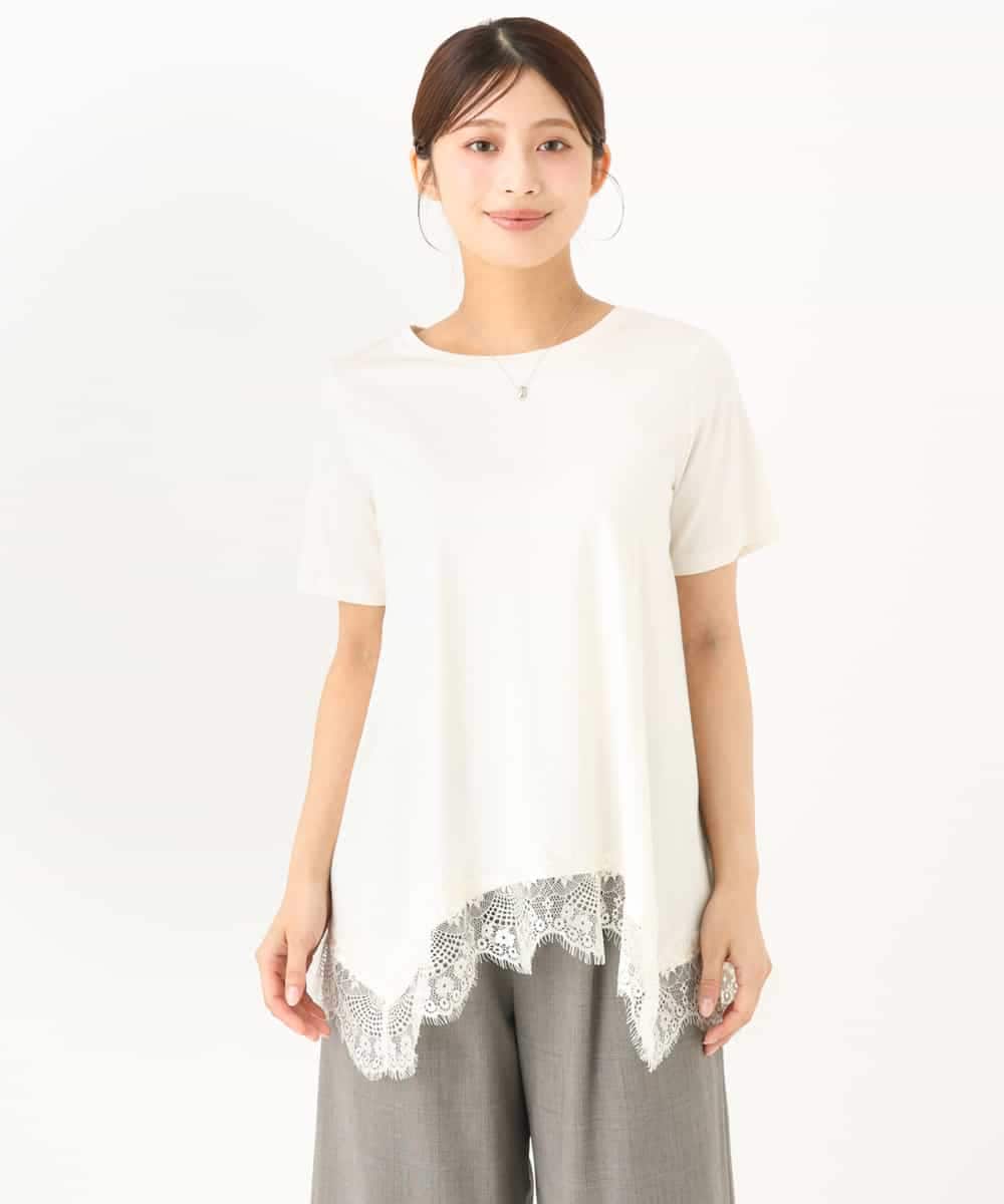F1KJD21110 MK MICHEL KLEIN(小さいサイズ)(メゾン ドゥ サンク) 【小さいサイズ】[洗える]イレヘムレースデザインカットソー アイボリー