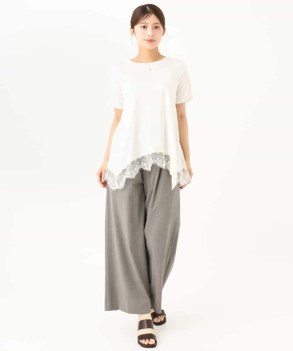 F1KJD21110 MK MICHEL KLEIN(小さいサイズ)(メゾン ドゥ サンク) 【小さいサイズ】[洗える]イレヘムレースデザインカットソー アイボリー
